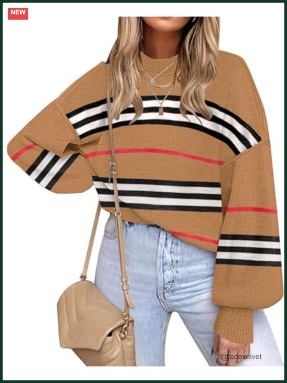 Oversized Striped Knit Pullover Sweater Long Sleeve Viscose Nylon